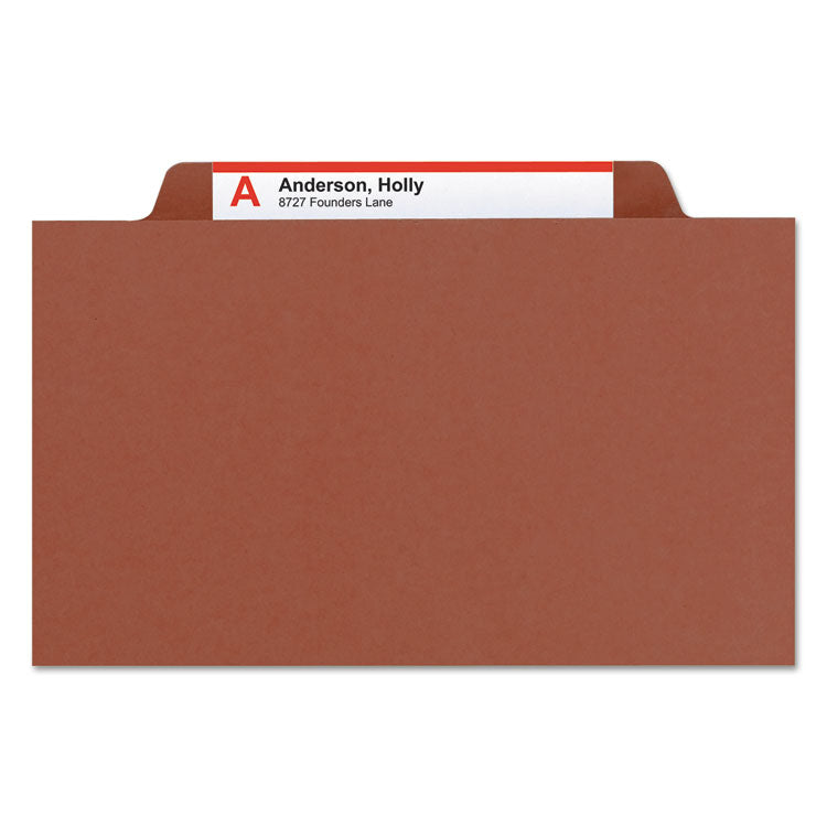 Recycled Pressboard Classification Folders, 2" Expansion, 1 Divider, 4 Fasteners, Letter Size, Red Exterior, 10/Box