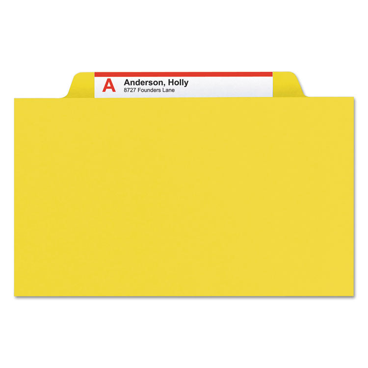 Eight-Section Pressboard Top Tab Classification Folders, Eight SafeSHIELD Fasteners, 3 Dividers, Legal Size, Yellow, 10/Box