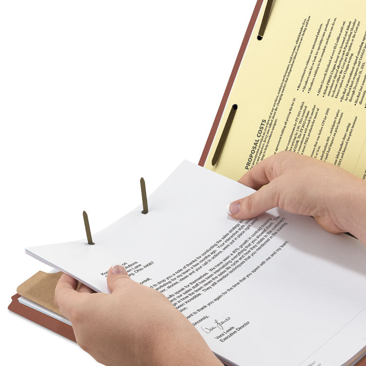 Recycled Pressboard Classification Folders, 2" Expansion, 1 Divider, 4 Fasteners, Letter Size, Red Exterior, 10/Box