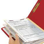 Top Tab Classification Folders, Six SafeSHIELD Fasteners, 2" Expansion, 2 Dividers, Letter Size, Red Exterior, 10/Box