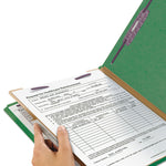 Four-Section Pressboard Top Tab Classification Folders, Four SafeSHIELD Fasteners, 1 Divider, Letter Size, Green, 10/Box