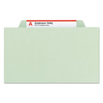 Recycled Pressboard Classification Folders, 2" Expansion, 2 Dividers, 6 Fasteners, Legal Size, Gray-Green, 10/Box