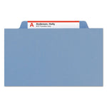 Top Tab Classification Folders, Six SafeSHIELD Fasteners, 2" Expansion, 2 Dividers, Letter Size, Blue Exterior, 10/Box