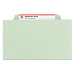 Pressboard Classification Folders, Six SafeSHIELD Fasteners, 2/5-Cut Tabs, 2 Dividers, Legal Size, Gray-Green, 10/Box
