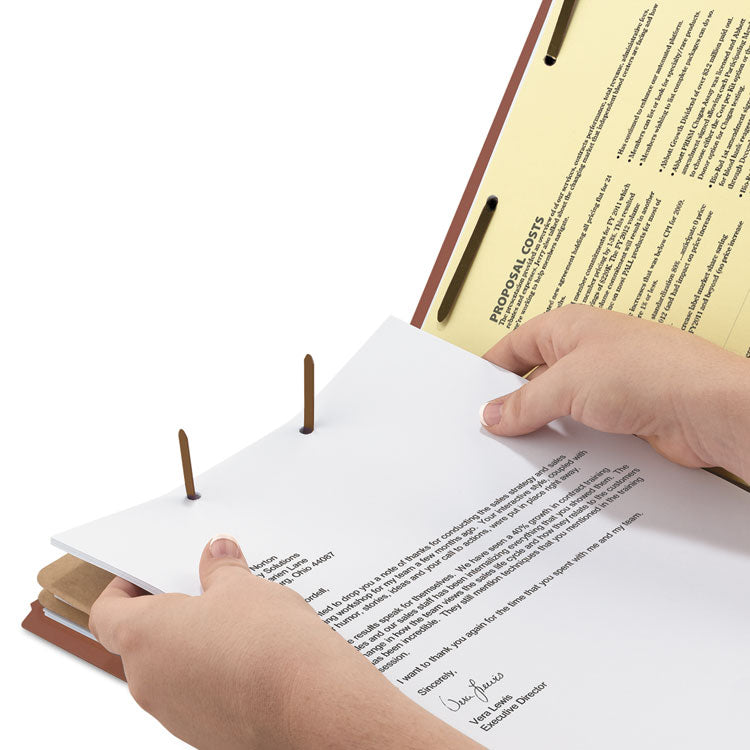 Recycled Pressboard Classification Folders, 2" Expansion, 2 Dividers, 6 Fasteners, Legal Size, Red Exterior, 10/Box