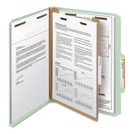 Recycled Pressboard Classification Folders, 3" Expansion, 3 Dividers, 8 Fasteners, Legal Size, Gray-Green, 10/Box