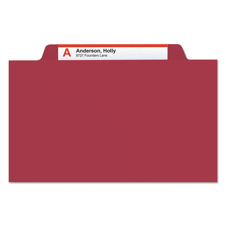 Top Tab Classification Folders, Four SafeSHIELD Fasteners, 2" Expansion, 1 Divider, Letter Size, Red Exterior, 10/Box