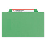 Top Tab Classification Folders, Six SafeSHIELD Fasteners, 2" Expansion, 2 Dividers, Letter Size, Green Exterior, 10/Box
