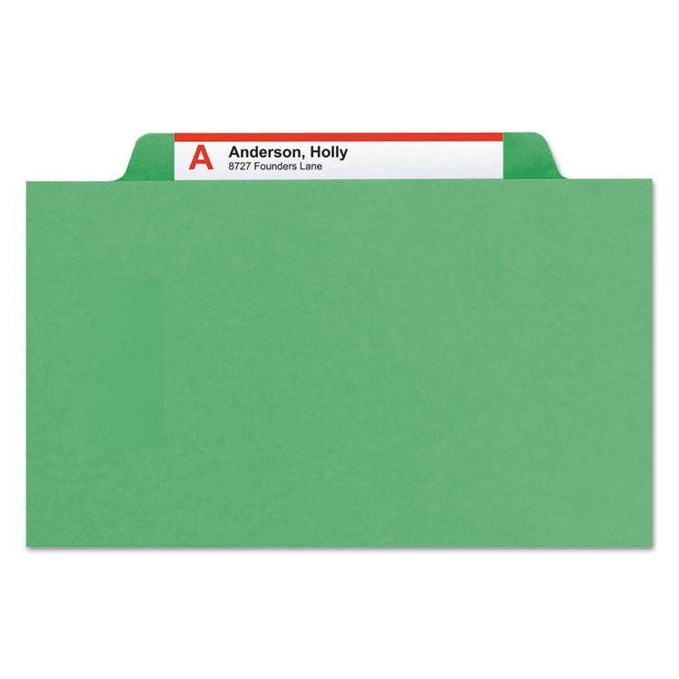 Top Tab Classification Folders, Six SafeSHIELD Fasteners, 2" Expansion, 2 Dividers, Letter Size, Green Exterior, 10/Box