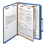 Four-Section Pressboard Top Tab Classification Folders, Four SafeSHIELD Fasteners, 1 Divider, Letter Size, Dark Blue, 10/Box