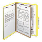 Four-Section Pressboard Top Tab Classification Folders, Four SafeSHIELD Fasteners, 1 Divider, Letter Size, Yellow, 10/Box