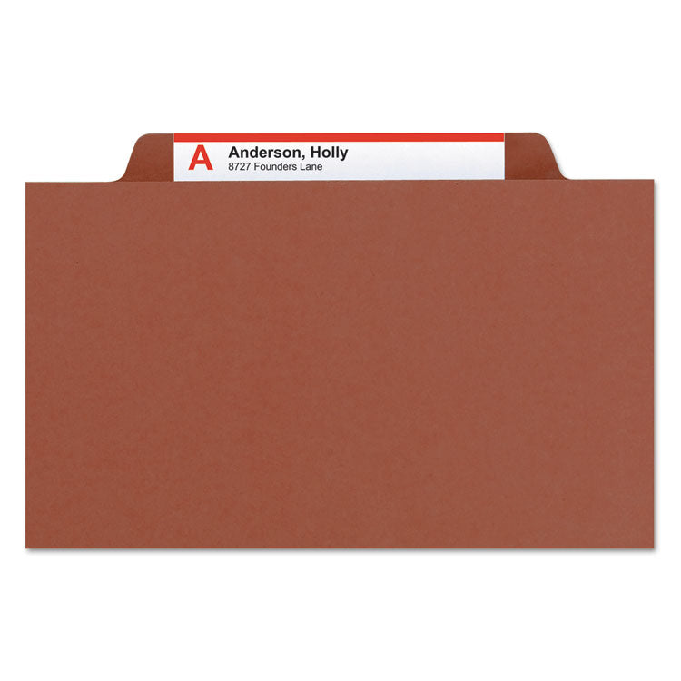 Pressboard Classification Folders, Eight SafeSHIELD Fasteners, 2/5-Cut Tabs, 3 Dividers, Legal Size, Red, 10/Box