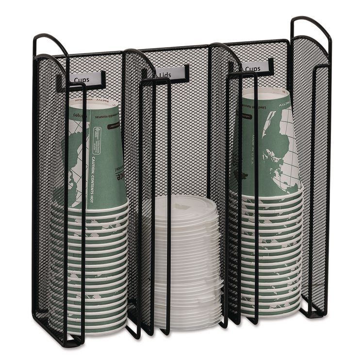 Onyx Breakroom Organizers, 3 Compartments, 12.75 x 4.5 x 13.25, Steel Mesh, Black