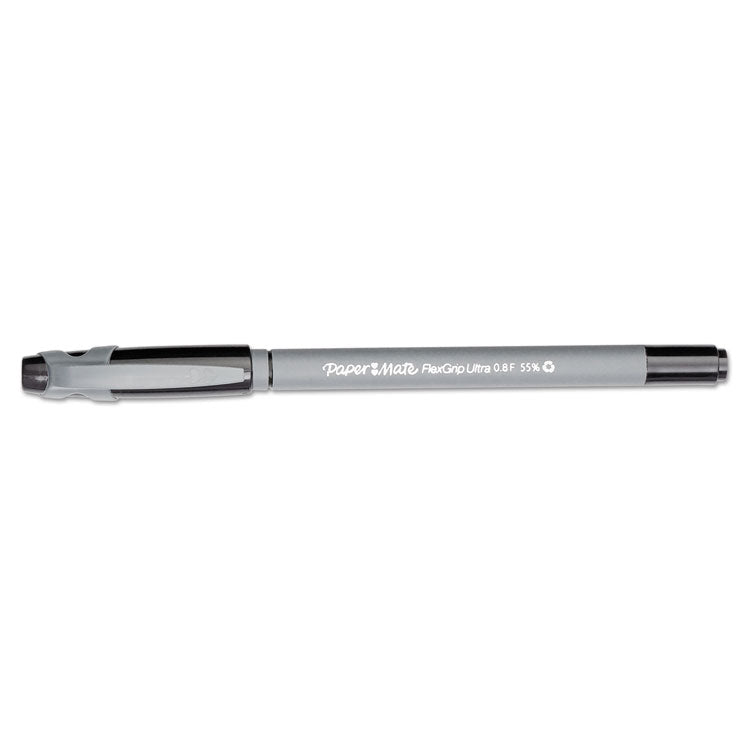 FlexGrip Ultra Recycled Ballpoint Pen, Stick, Fine 0.8 mm, Black Ink, Gray Barrel, Dozen