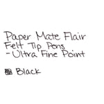 Flair Felt Tip Porous Point Pen, Stick, Ultra-Fine 0.4 mm, Black Ink, Gray/Black Barrel, Dozen