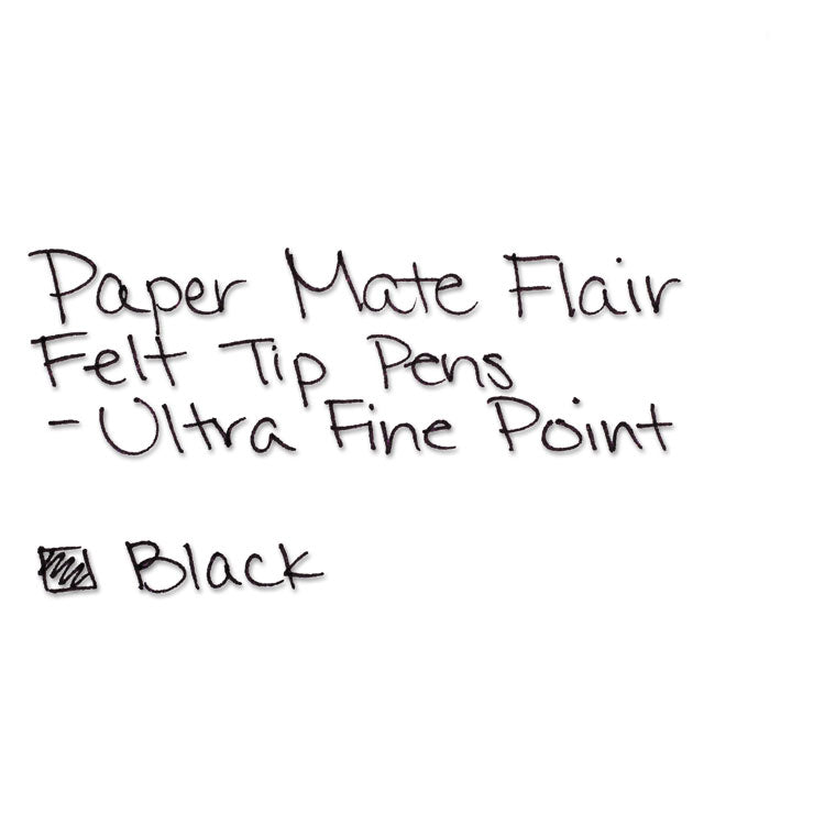 Flair Felt Tip Porous Point Pen, Stick, Ultra-Fine 0.4 mm, Black Ink, Gray/Black Barrel, Dozen