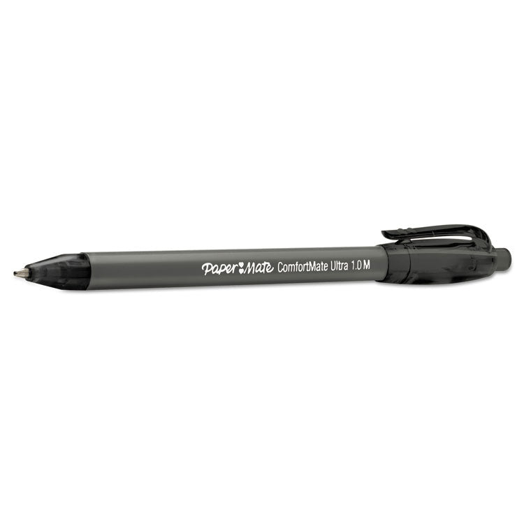 Comfortmate Ultra Ballpoint Pen, Retractable, Medium 1 Mm, Black Ink, Black Barrel, Dozen
