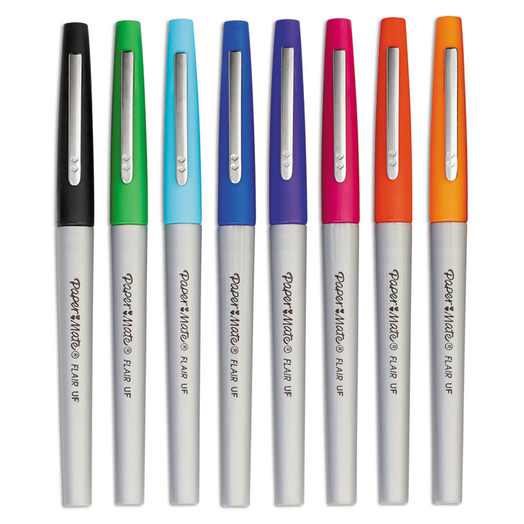 Flair Felt Tip Porous Point Pen, Stick, Ultra-Fine 0.4 mm, Assorted Ink and Barrel Colors, 8/Pack