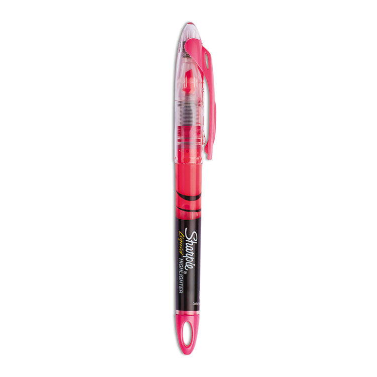 Liquid Pen Style Highlighters, Fluorescent Pink Ink, Chisel Tip, Pink/black/clear Barrel, Dozen