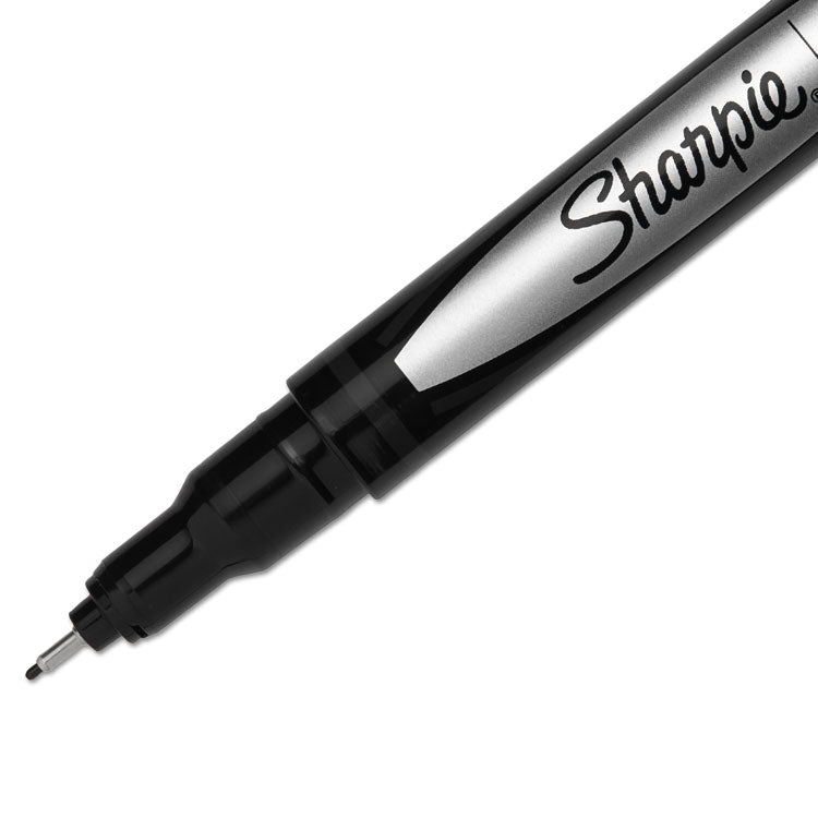 Water-Resistant Ink Porous Point Pen, Stick, Fine 0.4 mm, Black Ink, Black Barrel, Dozen