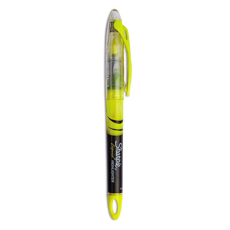 Liquid Pen Style Highlighters, Fluorescent Yellow Ink, Chisel Tip, Yellow/black/clear Barrel, Dozen