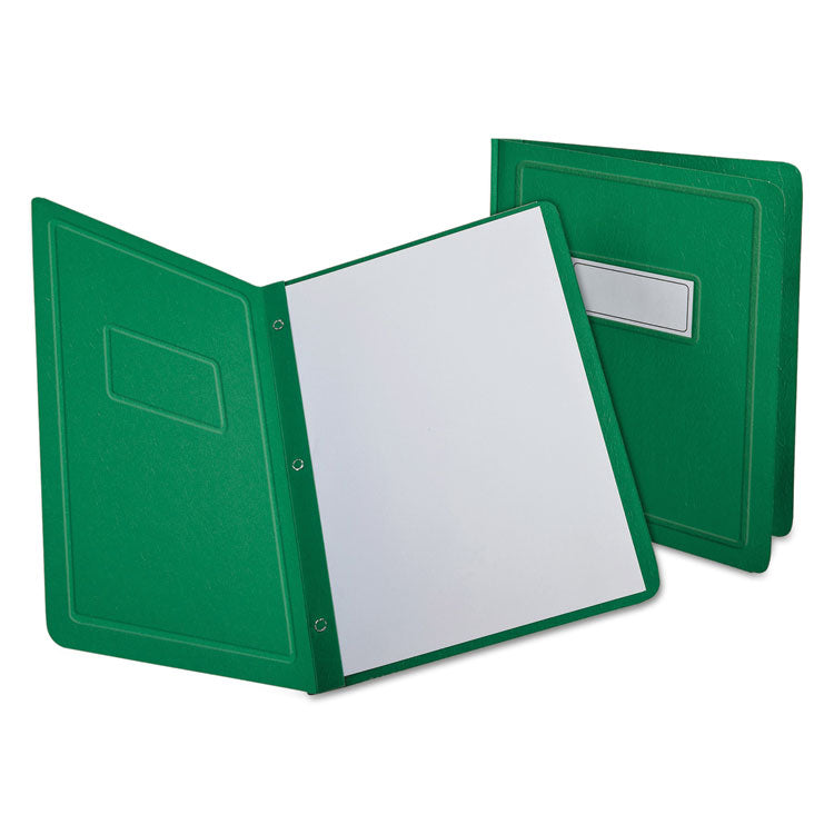 Title Panel And Border Front Report Cover, Three-Prong Fastener, 0.5" Capacity, 8.5 X 11, Light Green/light Green, 25/box