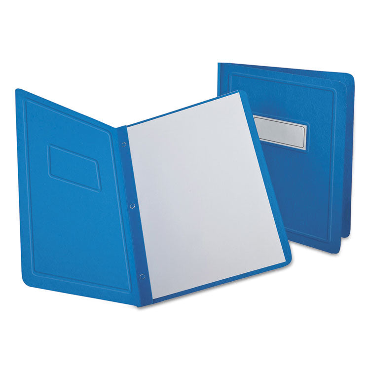 Title Panel And Border Front Report Cover, 3-Prong Fastener, Panel And Border Cover, 0.5" Cap, 8.5 X 11, Light Blue, 25/box