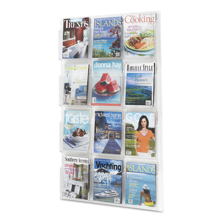 Reveal Clear Literature Displays, 12 Compartments, 30w X 2d X 49h, Clear