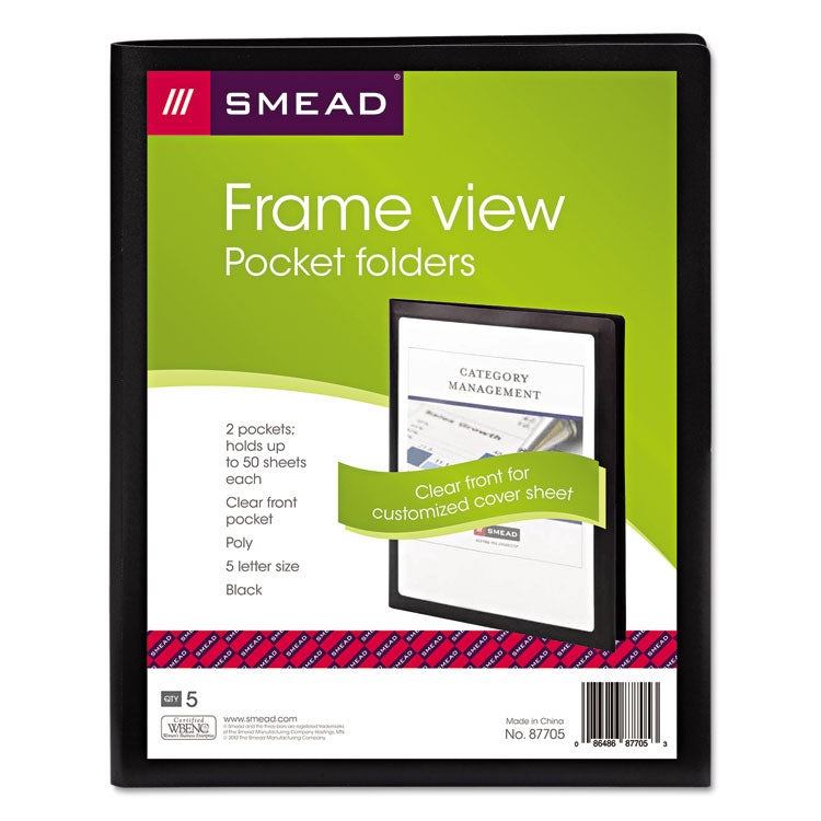 Frame View Poly Two-Pocket Folder, 100-Sheet Capacity, 11 X 8.5, Clear/black, 5/pack