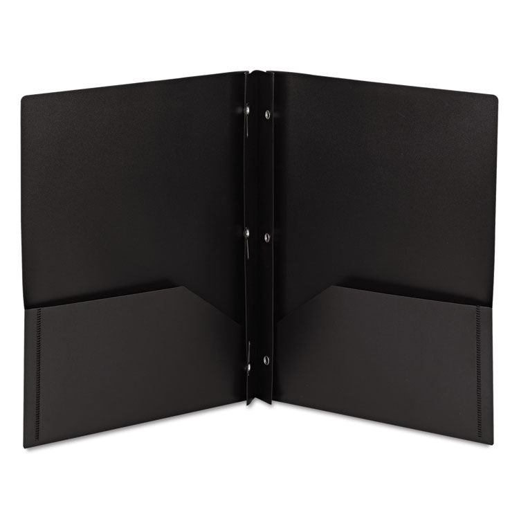 Poly Two-Pocket Folder With Fasteners, 180-Sheet Capacity, 11 X 8.5, Black, 25/box