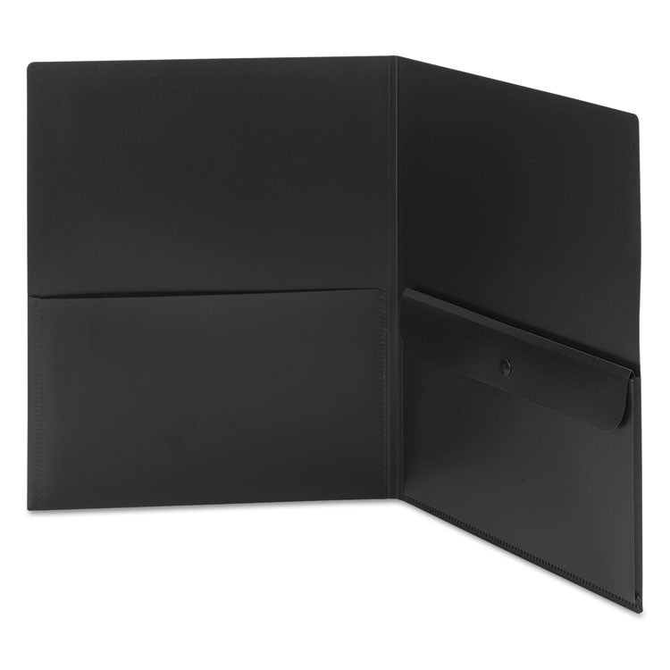 Poly Two-Pocket Folder With Snap Closure Security Pocket, 100-Sheet Capacity, 11 X 8.5, Black, 5/pack