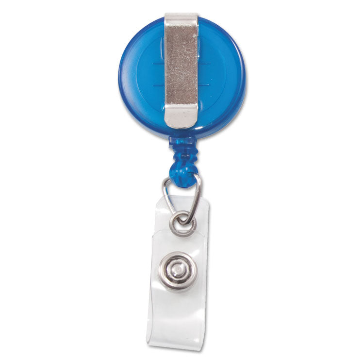 Translucent Retractable ID Card Reel, 30" Extension, Blue, 12/Pack