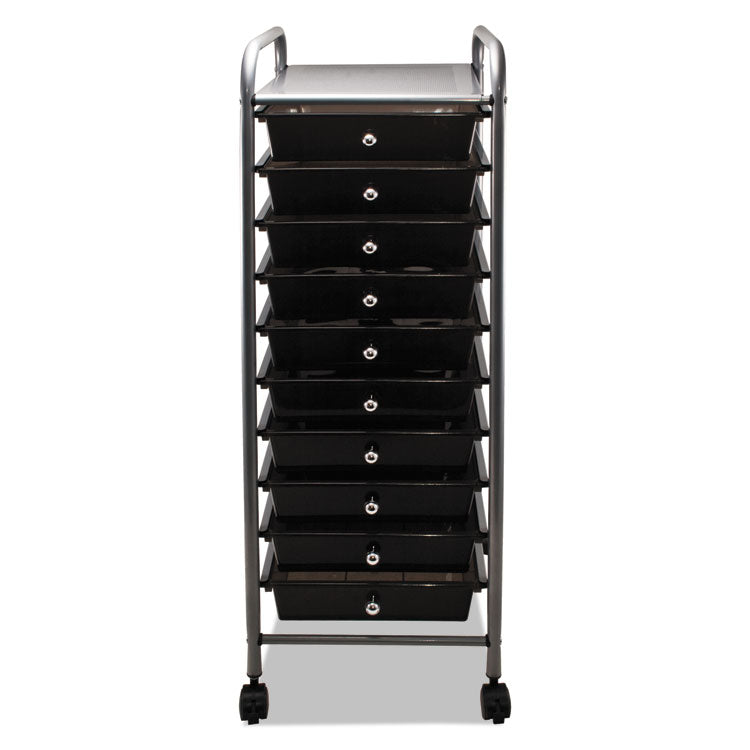 Portable Drawer Organizer, Metal, 1 Shelf, 10 Drawers, 13" x 15.38" x 37.75", Matte Gray/Smoke