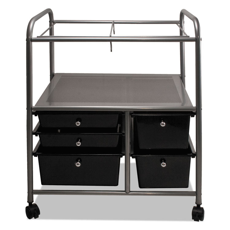 Letter/Legal File Cart with Five Storage Drawers, Metal, 5 Drawers, 21.63" x 15.25" x 28.63", Matte Gray/Black
