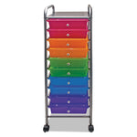 Portable Drawer Organizer, Metal, 1 Shelf, 10 Drawers, 13" x 15.38" x 37.75", Matte Gray/Assorted