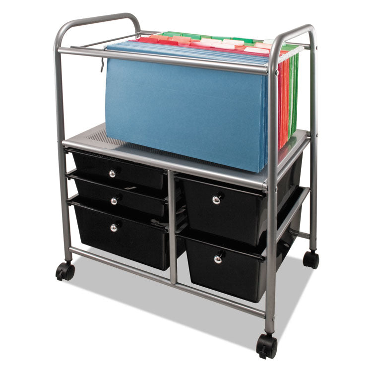 Letter/Legal File Cart with Five Storage Drawers, Metal, 5 Drawers, 21.63" x 15.25" x 28.63", Matte Gray/Black