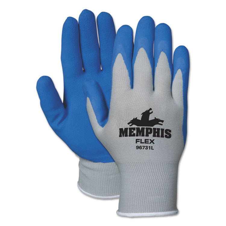 Memphis Flex Latex-Coated Seamless Nylon Knit Gloves, EN388: 3131, X-Large, Blue/Gray, 12 Pairs
