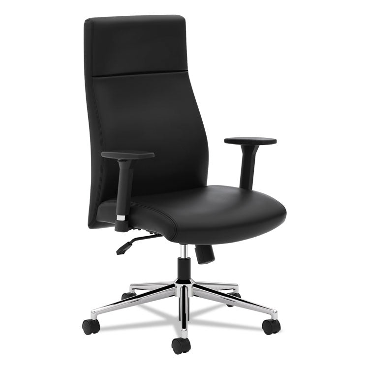 Define Executive High-Back Leather Chair, Supports 250 Lb, 17" To 21" Seat Height, Black Seat/back, Polished Chrome Base