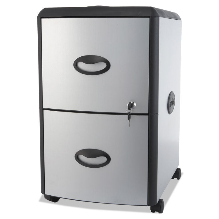Mobile Filing Cabinet With Metal Siding And Top-Drawer Organizer Tray, 2 Letter File Drawers, Silver/black, 19" X 15" X 23"