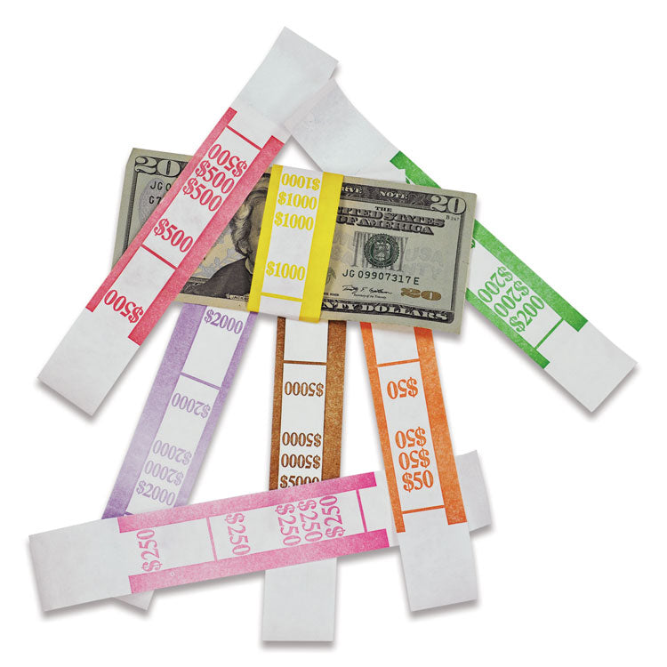 Color-Coded Kraft Currency Straps, Dollar Bill, $50, Self-Adhesive, 1000/pack