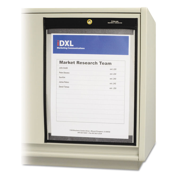 Magnetic Stitched Shop Ticket Holders, Super Heavy-Duty, Top Load 9 x 12 Insert, Clear Front, Black Border, 25/Carton