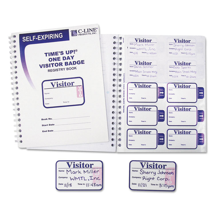 Time'S Up Self-Expiring Visitor Badges With Registry Log, 3 X 2, White, 150 Badges/Box
