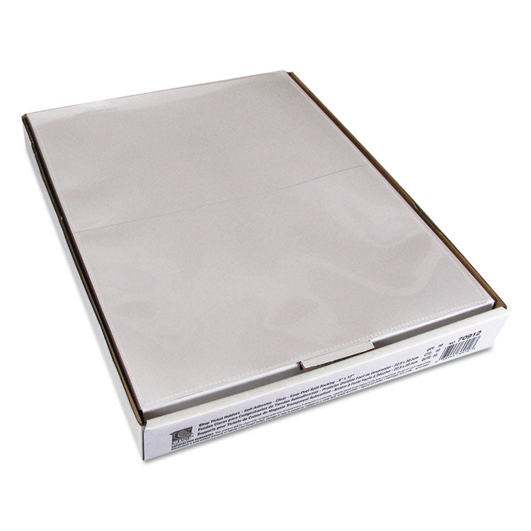 Self-Adhesive Poly Shop Ticket Holders, Super Heavy-Duty, Top Load 9 x 12 Insert, Clear Front, 50/Box