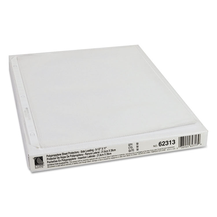 Side Loading Polypropylene Sheet Protectors, Heavy-Duty, Side: 3-Hole Punched, Side Load 8.5 x 11 Insert, Clear Front, 50/Box