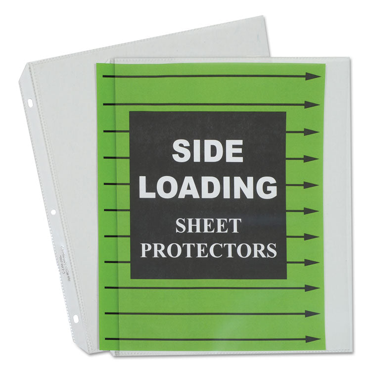 Side Loading Polypropylene Sheet Protectors, Heavy-Duty, Side: 3-Hole Punched, Side Load 8.5 x 11 Insert, Clear Front, 50/Box