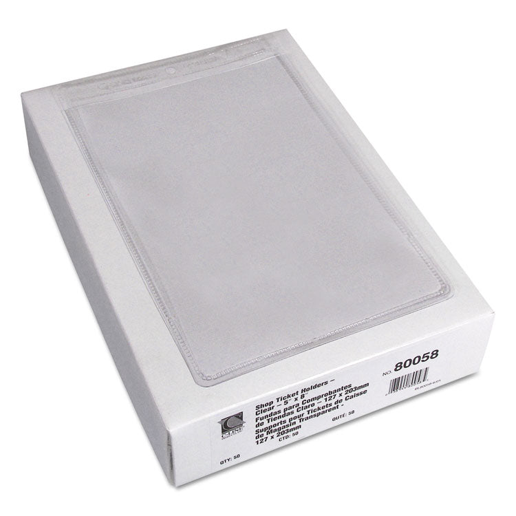 Clear Vinyl Shop Ticket Holders, Super Heavy-Duty, Top Load 5 x 8 Insert, Clear Front, 50/Box