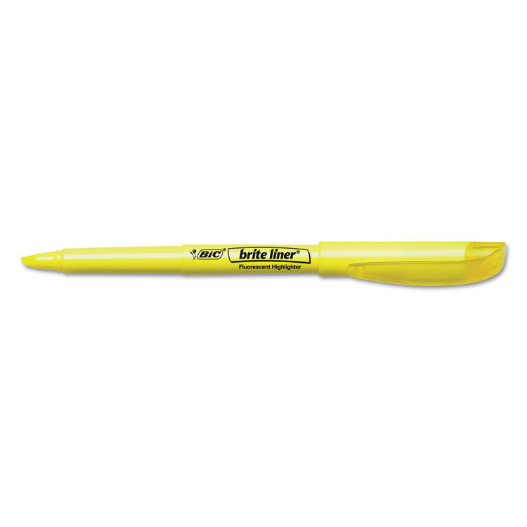 Brite Liner Highlighter, Fluorescent Yellow Ink, Chisel Tip, Yellow/black Barrel, Dozen