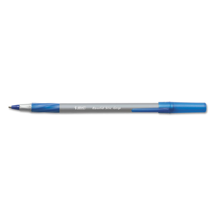 Round Stic Grip Xtra Comfort Ballpoint Pen Value Pack, Easy-Glide, Stick, Medium 1.2 Mm, Blue Ink, Gray/blue Barrel, 36/pack