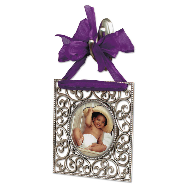 Decorative Hooks, Traditional, Medium, Plastic, Brushed Nickel, 3 lb Capacity, 1 Hook and 2 Strips/Pack