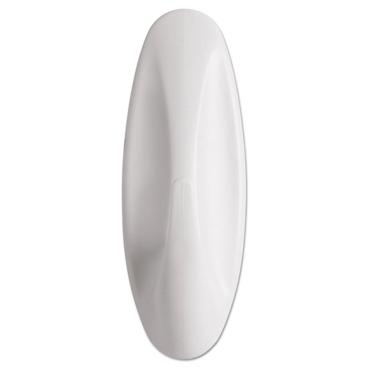 General Purpose Hooks, Large, Plastic, White, 5 lb Capacity, 1 Hook and 2 Strips/Pack